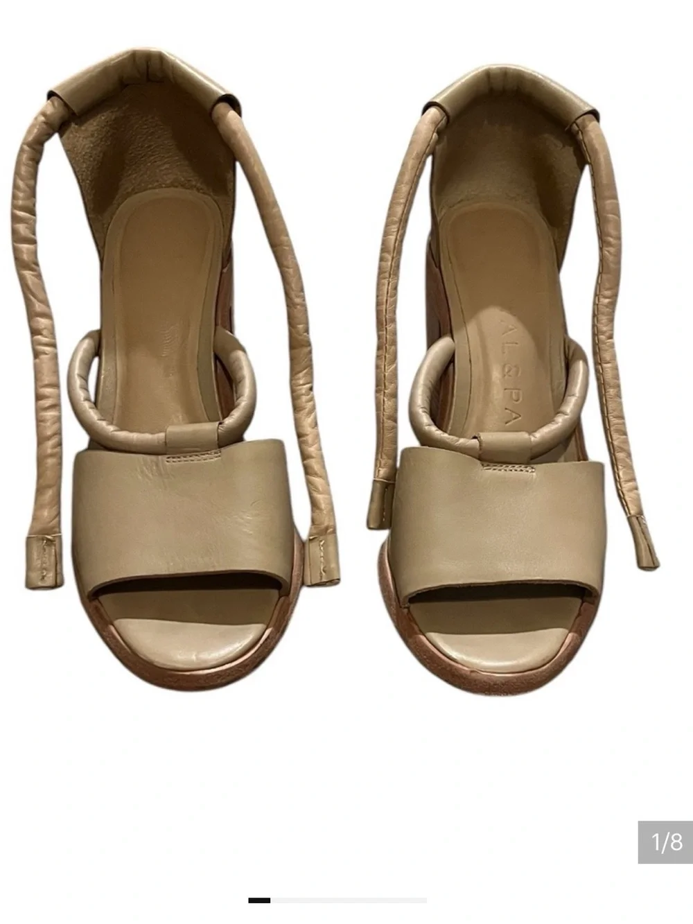 Wal & Pai Alespa Neutral Tan Leather Block-Heel Sandals with Wrap Straps